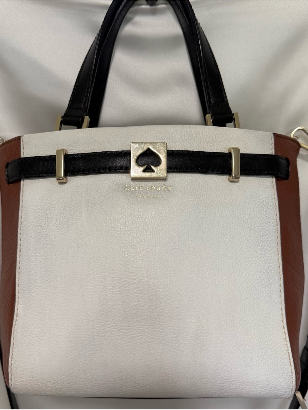 kate spade White, Black & Brown Colorblock Leather Satchel with Spade Hardware